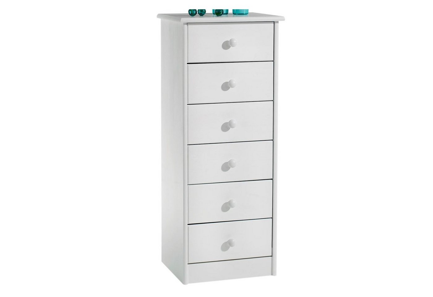 IDIMEX Kommode RONDO, Kommode Hochschrank Anrichte mit 6 Schubladen Kiefer massiv weiss lack von IDIMEX