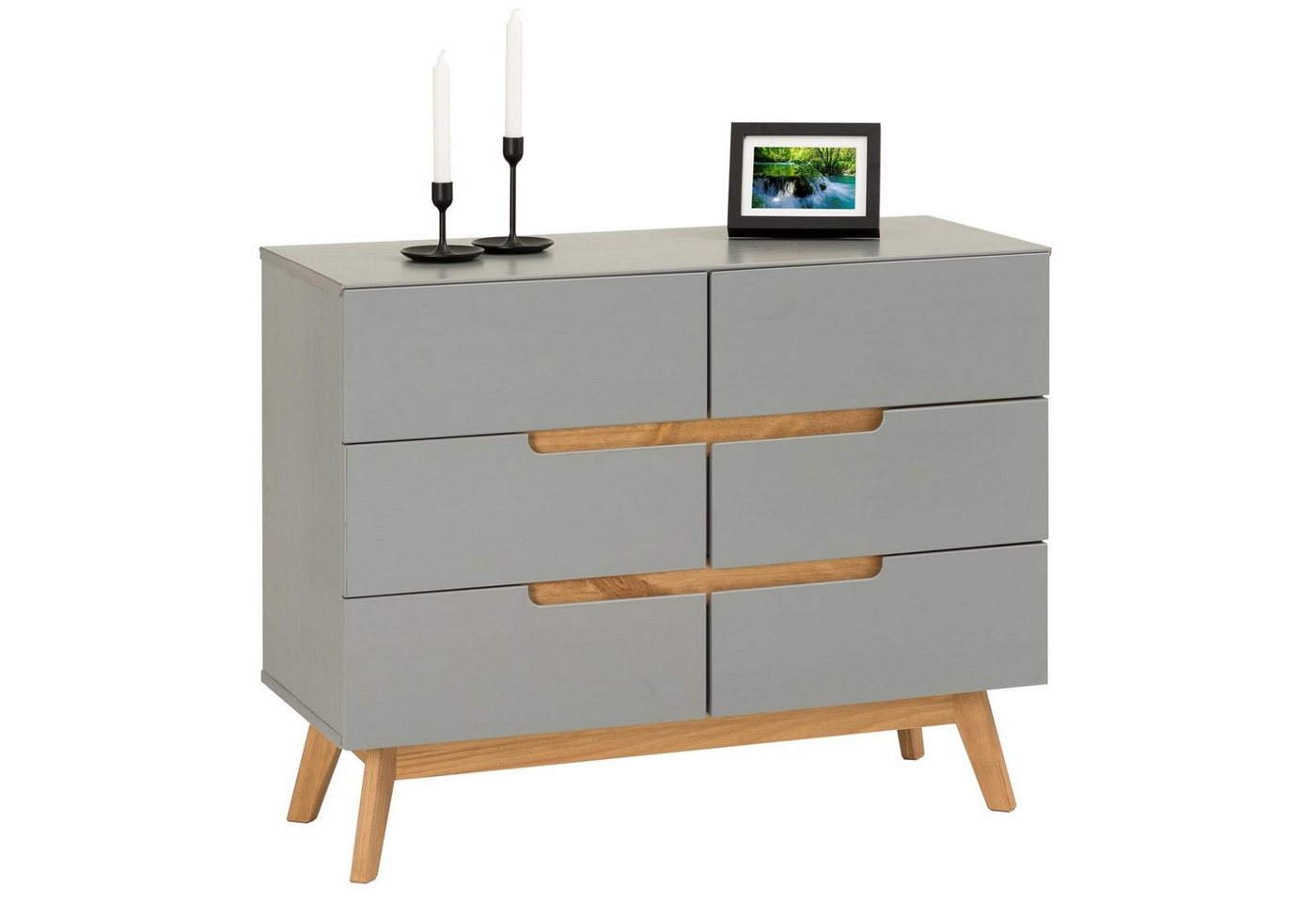 IDIMEX Kommode TIBOR, Sideboard Schubladenkommode skandinavisch Anrichte Kiefer massiv grau von IDIMEX