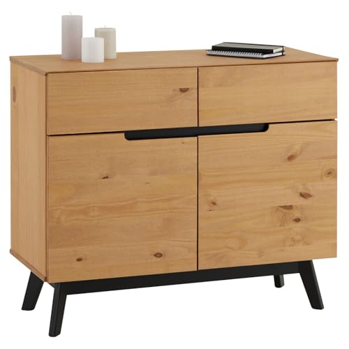 IDIMEX Kommode Tibor Anrichte im nordischen Design, Sideboard im skandinavischen Stil mit 2 Türen und 2 Schubladen, Kiefer massiv, braun gebeizt IDIMEX Kommode Tibor Anrichte im nordischen Design, Sideboard im skandinavischen Stil mit 2 Türen und 2 Schubladen, Kiefer massiv, braun gebeizt von IDIMEX