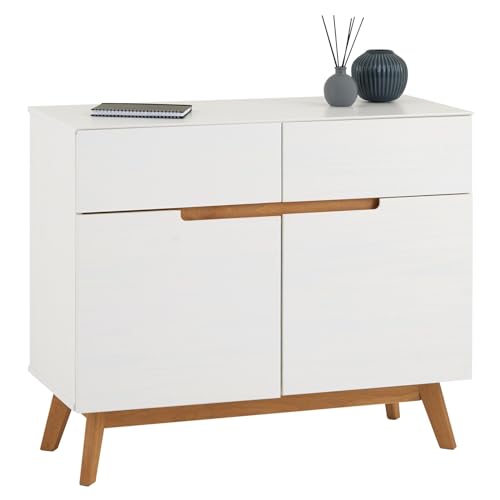 IDIMEX Kommode Tibor Anrichte im nordischen Design, Sideboard im skandinavischen Stil mit 2 Türen und 2 Schubladen, Kiefer massiv, weiß lackiert IDIMEX Kommode Tibor Anrichte im nordischen Design, Sideboard im skandinavischen Stil mit 2 Türen und 2 Schubladen, Kiefer massiv, weiß lackiert von IDIMEX