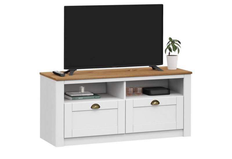 IDIMEX Lowboard BOLTON, TV Schwarz mit 2 Schubladen aus Massivholz mit Muschelgriff Weiß/Braun von IDIMEX