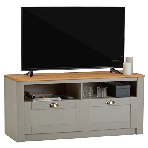 IDIMEX Lowboard Bolton aus massiver Kiefer in grau/braun, schönes TV Board mit 2 Schubladen, praktischer Fernsehtisch mit 2 Fächer, stabile TV Möbel im Landhausstil von IDIMEX