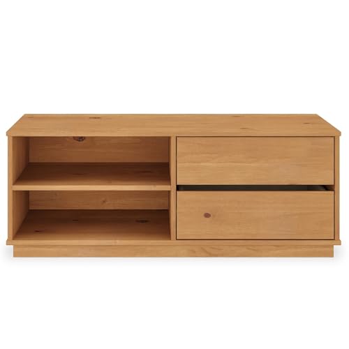 IDIMEX Lowboard Maite, eichefarben - TV-Board mit 2 Schubladen und 2 Ablagefächern aus massivem Kiefernholz, TV Unterschrank, Fernsehboard, TV Kommode 110cm von IDIMEX