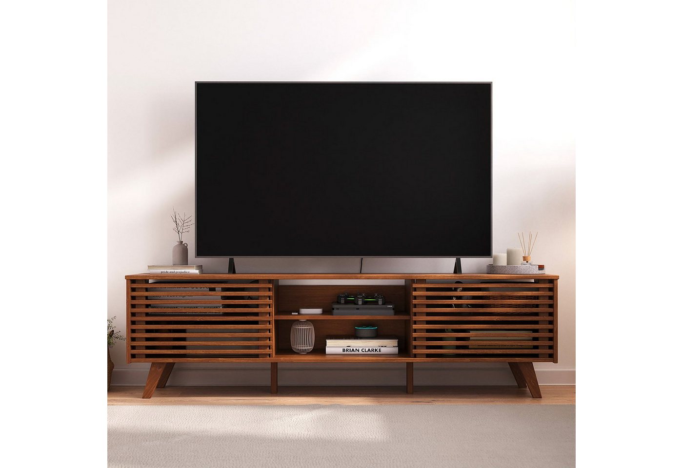 IDIMEX Lowboard RIAN, Modernes TV Möbel mit Schiebetüren aus Massivholz Kastanie IDIMEX Lowboard RIAN, Modernes TV Möbel mit Schiebetüren aus Massivholz Kastanie von IDIMEX