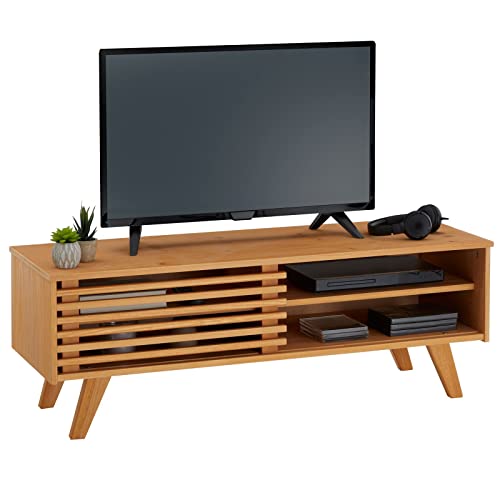 IDIMEX TV Lowboard Sean, schöner Fernsehtisch mit 2 Fächer, praktisches TV Möbel mit Schiebetür, reizendes Sideboard aus massiver Kiefer gebeizt von IDIMEX