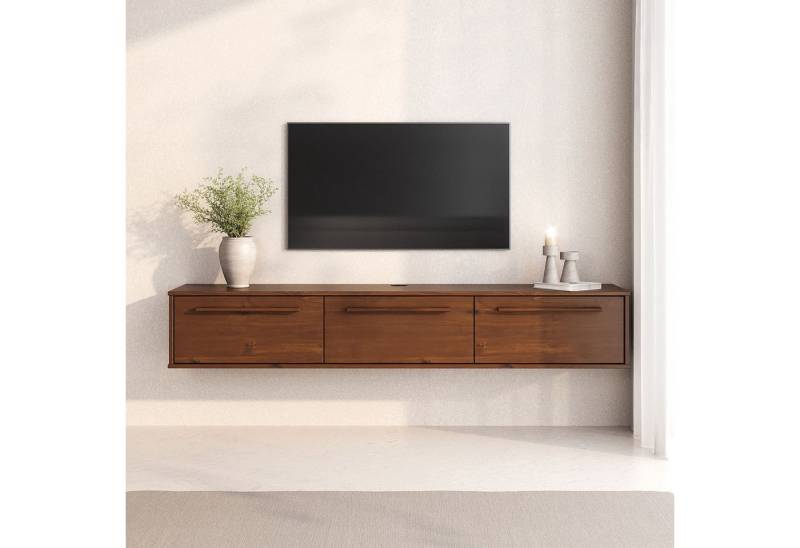 IDIMEX Lowboard TECCA, Hängekonsole mit 3 Klappen Massivholz Mid Century Stil Kastanie farben von IDIMEX