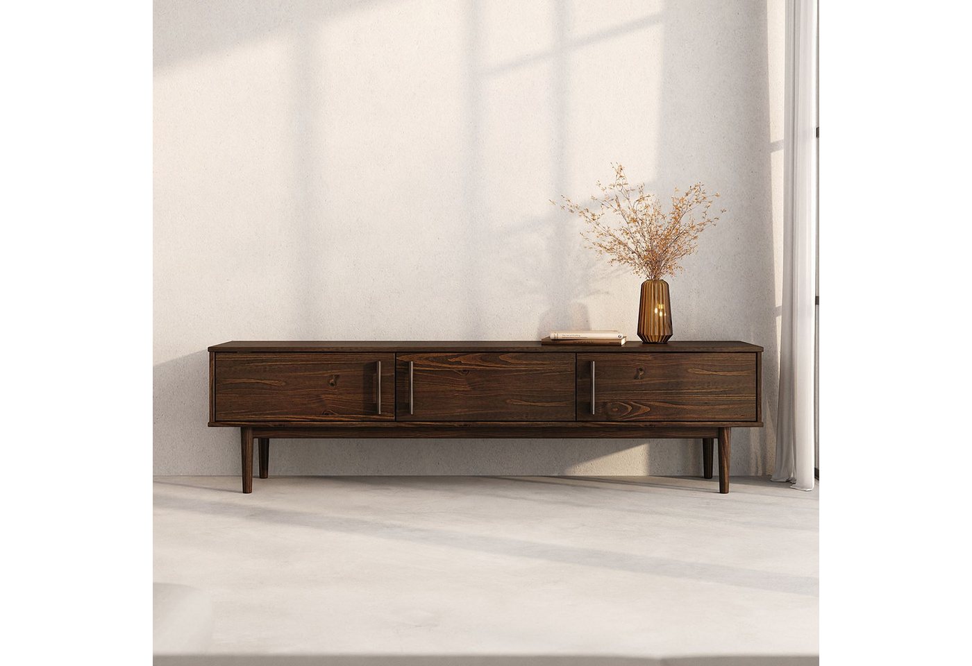 IDIMEX Lowboard TECCA, Niedriges Sideboard aus Massivholz 3 Türen Wohnzimmer nussbaum farben IDIMEX Lowboard TECCA, Niedriges Sideboard aus Massivholz 3 Türen Wohnzimmer nussbaum farben von IDIMEX