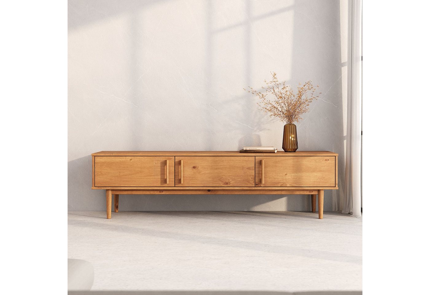 IDIMEX Lowboard TECCA, Niedriges Sideboard aus Massivholz mit 3 Türen Wohnzimmer eiche faben von IDIMEX