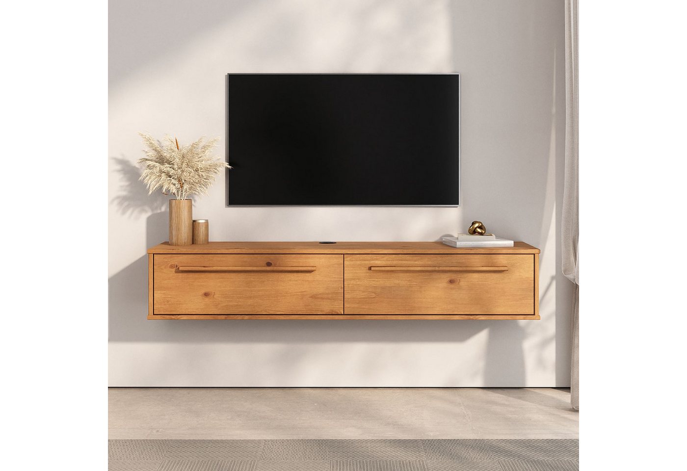 IDIMEX Lowboard TECCA, Sideboard mit 2 Türen aus Massivholz wandmontage Eiche farben von IDIMEX