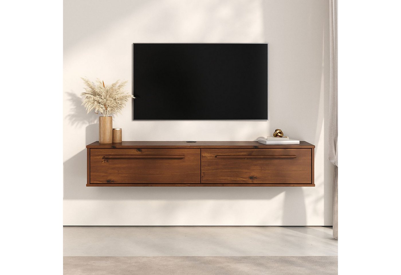 IDIMEX Lowboard TECCA, Sideboard mit 2 Türen aus Massivholz wandmontage Kastanie farben von IDIMEX