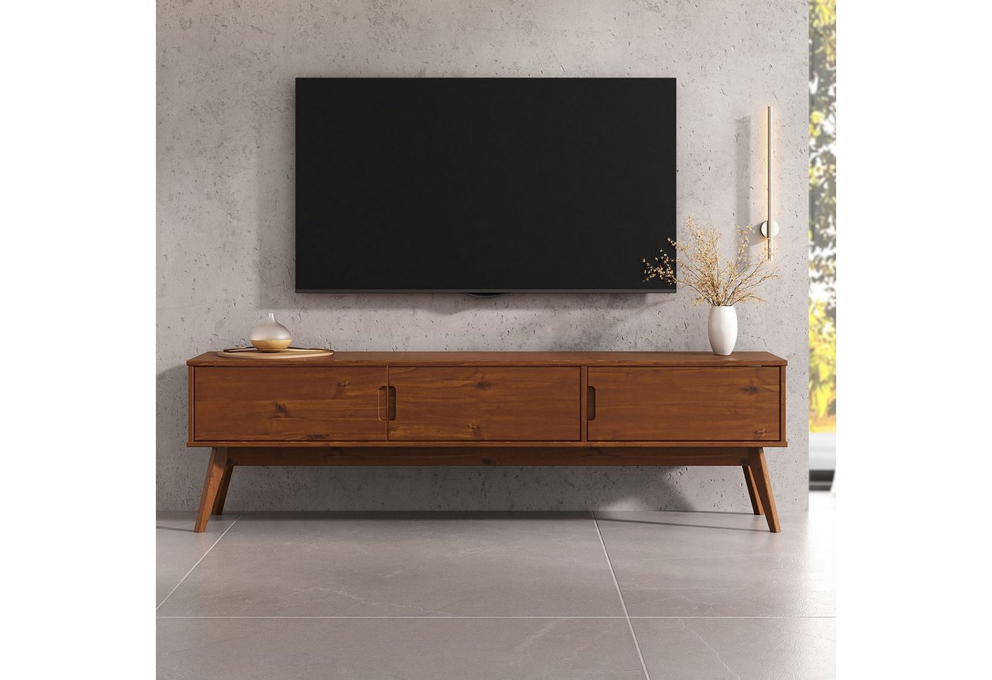 IDIMEX Lowboard TIVOLI, TV Lowboard aus Massivholz mit 3 Türen Eiche farben von IDIMEX