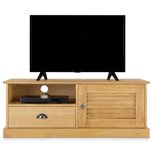 IDIMEX Lowboard Veneta mit 1 Tür & 1 Schublade aus Massivholz, Natur - TV-Lowboard mit Stauraum und Muschelgriff aus Metall, Fernsehschrank, TV-Kommode, Fernsehbank von IDIMEX
