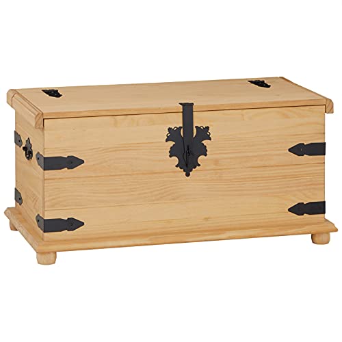 IDIMEX Truhe Tequila, schöne Aufbewahrungsbox aus Kiefer massiv gebeizt/gewachst, praktische Holztruhe im Mexiko Stil, Elegante Dekotruhe mit Zierbeschläge aus Metall von IDIMEX