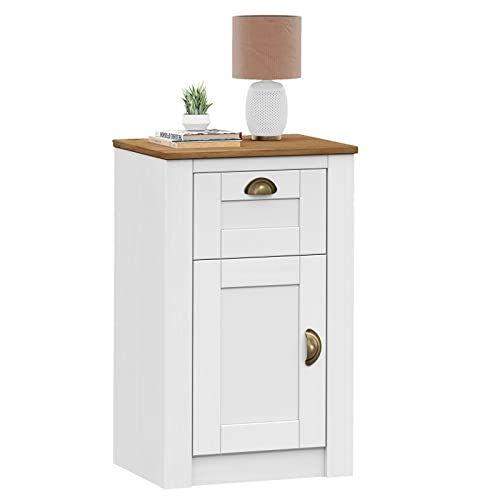 IDIMEX Nachttisch Bolton aus Holz in weiß/braun mit 1 Schublade und Tür Nachtkommode mit Muschelgriffen Kommode im Landhausstil von IDIMEX