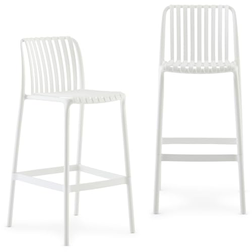 IDIMEX Outdoor Barhocker MAREO im 2er Set in weiß - stapelbar & wetterfest mit Lehne, für Balkon Garten und Terrasse, UV-beständig langlebig und pflegeleicht von IDIMEX