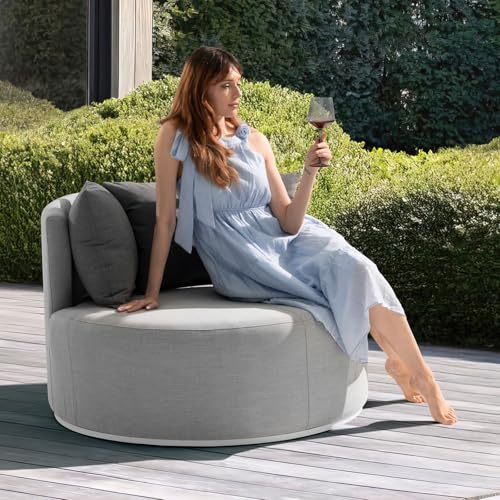 IDIMEX Outdoor Sofa Amalfi rund, hellgrau – mit Aluminiumgestell in Weiß und wetterfestem Stoff, inklusive 3 Kissen, ideal als Gartensofa oder Balkonsofa für Ihre Lounge im Freien von IDIMEX