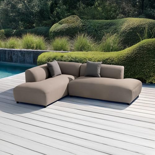IDIMEX Outdoor Sofa Calabria Set, Beige – Komfortables Sofa für den Außenbereich mit Schutzhülle aus wasserabweisendem Polyester und Kissen ideal als Gartensofa oder Balkonsofa von IDIMEX