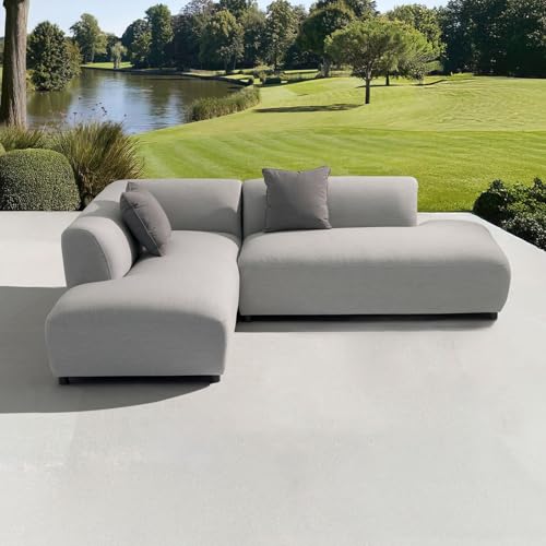 IDIMEX Outdoor Sofa Calabria Set, Hellgrau – Komfortables Sofa für den Außenbereich mit Schutzhülle aus wasserabweisendem und Kissen Polyester ideal als Gartensofa oder Balkonsofa von IDIMEX