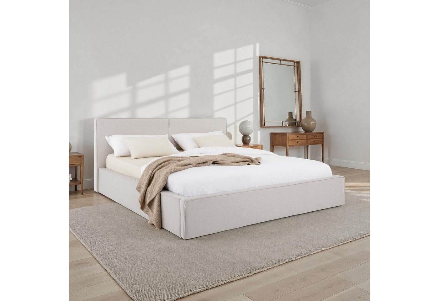 IDIMEX Polsterbett CALM, Doppelbett 180x200 cm in Leinenoptik inkl Lattenrost und Kopfteil grau von IDIMEX
