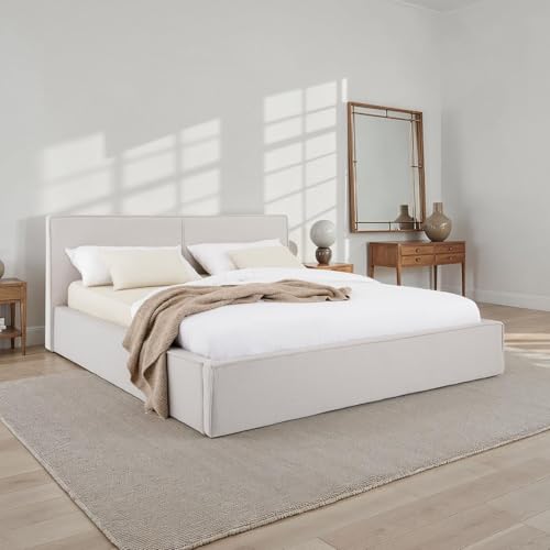 IDIMEX Polsterbett Calm gepolstert 180x200cm, Grau – modernes Doppelbett in Leinenoptik inklusive Lattenrost, gepolsterter Bettrahmen mit Kopfteil von IDIMEX