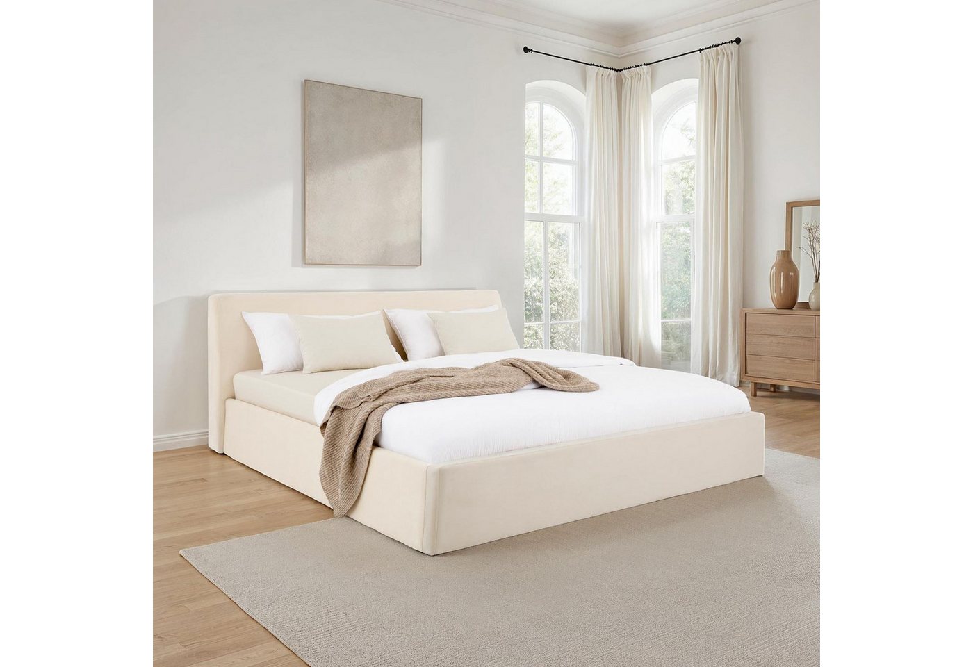 IDIMEX Polsterbett DREAM, Doppelbett 180x200 cm inkl. Lattenrost mit Samt Stoffbezug cremeweiß von IDIMEX