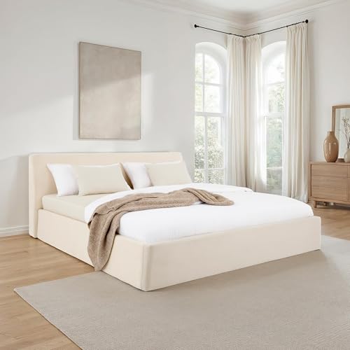 IDIMEX Polsterbett Dream gepolstert, 180x200 cm Cremeweiß – Komfortables Doppelbett mit Kopfteil und Lattenrost aus Samt Stoff, Bezug aus 100% Polyester, modernes Design für das Schlafzimmer von IDIMEX