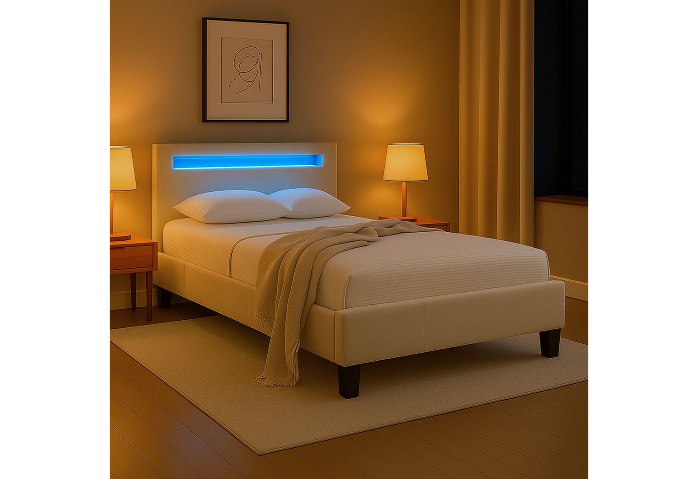 IDIMEX Polsterbett LASHIO, Bett 120x200 cm mit LED Beleuchtung im Kopfteil Stoffbezug Samt creme IDIMEX Polsterbett LASHIO, Bett 120x200 cm mit LED Beleuchtung im Kopfteil Stoffbezug Samt creme von IDIMEX
