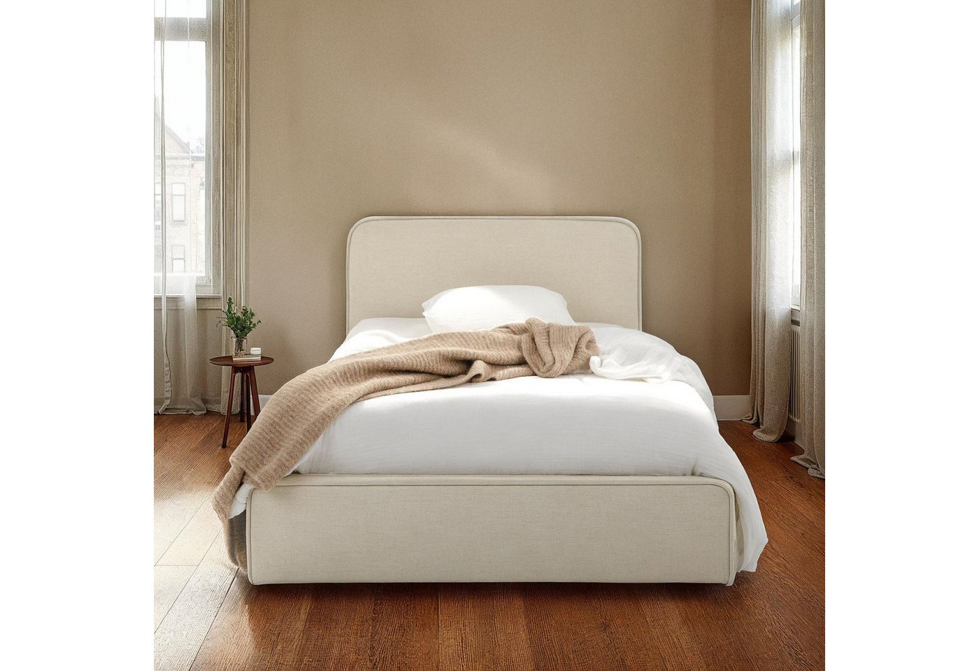 IDIMEX Polsterbett MARINI, Bett 90x200 cm mit Lattenrost Einzelbett mit Kopfteil Stoffbezug creme von IDIMEX