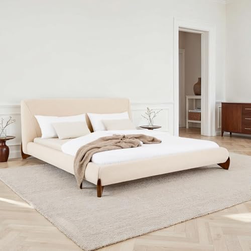 IDIMEX Polsterbett PATERNA gepolstert 180 x 200 cm, beige – modernes Doppelbett mit stabilem Lattenrost aus Holz, Bouclé Stoffbezug und Holzbeine Mid Century Design IDIMEX Polsterbett PATERNA gepolstert 180 x 200 cm, beige – modernes Doppelbett mit stabilem Lattenrost aus Holz, Bouclé Stoffbezug und Holzbeine Mid Century Design von IDIMEX