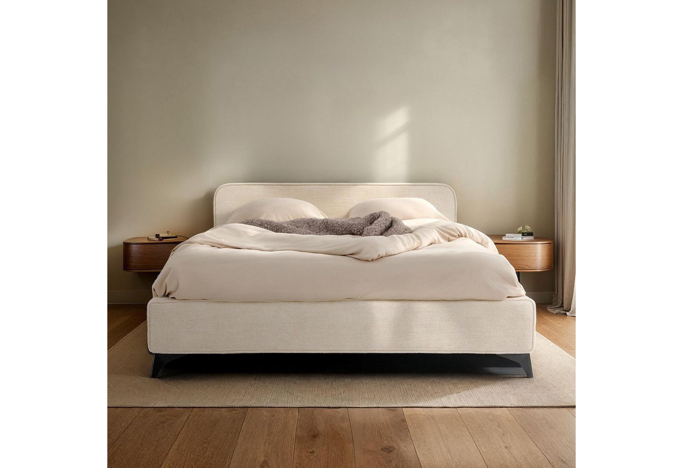 IDIMEX Polsterbett VIRETTA, Bett mit Lattenrost 140x200 cm, Doppelbett mit Kopfteil Stoff weiß von IDIMEX