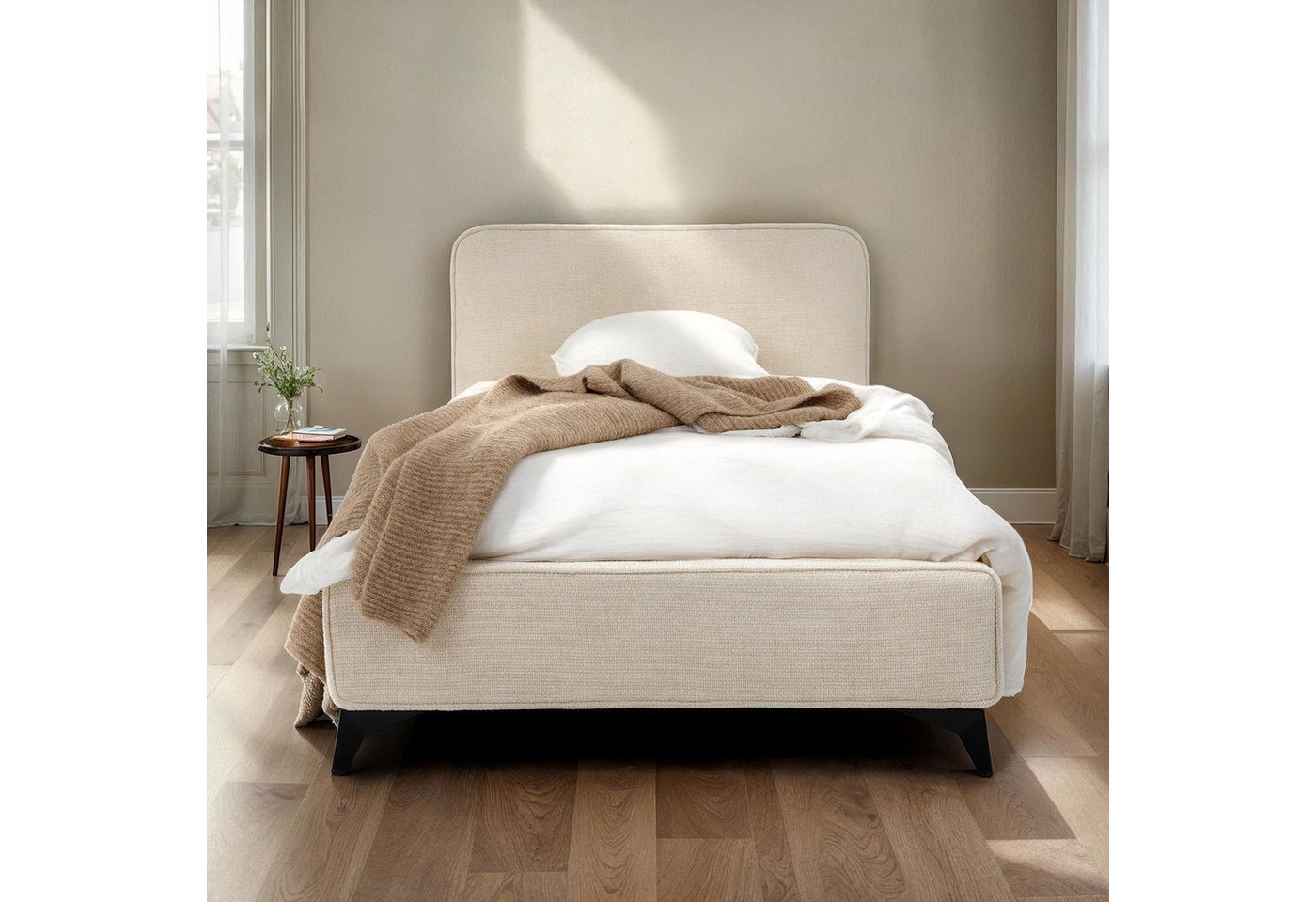 IDIMEX Polsterbett VIRETTA, Bett mit Lattenrost 90x200 cm, Einzelbett mit Kopfteil Stoff weiß von IDIMEX
