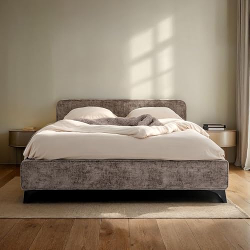 Polsterbett VIRETTA 140x200 in grau - Doppelbett mit Lattenrost & Chenille Stoffbezug. Bett in modernem Design mit stabilem Holzrahmen & Metallbeine von IDIMEX