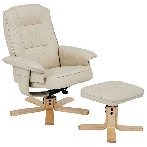 IDIMEX Relaxsessel Charly mit Hocker, schöner Drehsessel mit Lederimitat in beige, praktischer Polstersessel mit Seitentasche von IDIMEX