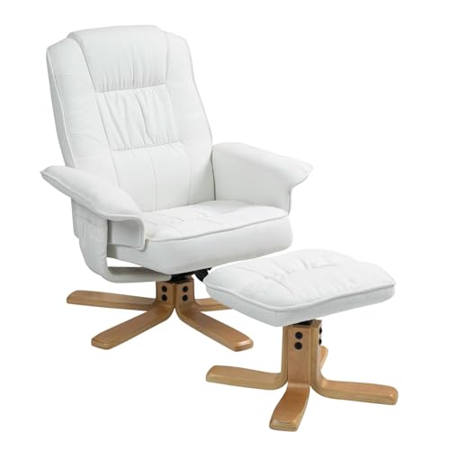 IDIMEX Relaxsessel Charly mit Hocker drehbar neigungsverstellbar weiß [Max. Belastbarkeit 100 kg] für Wohnzimmer, TV-Sessel Fernsehsessel mit Liegefunktion Polstersessel und Hocker von IDIMEX