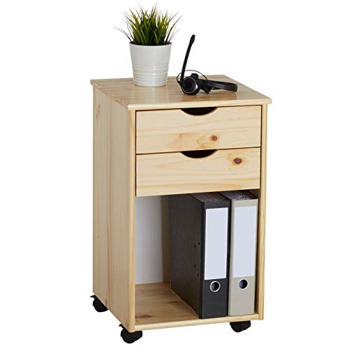 IDIMEX Rollcontainer Kano aus Kiefer in Natur, schöner Bürocontainer mit 2 Schubladen, einfaches Schubladenelement mit 1 Ablagefach von IDIMEX