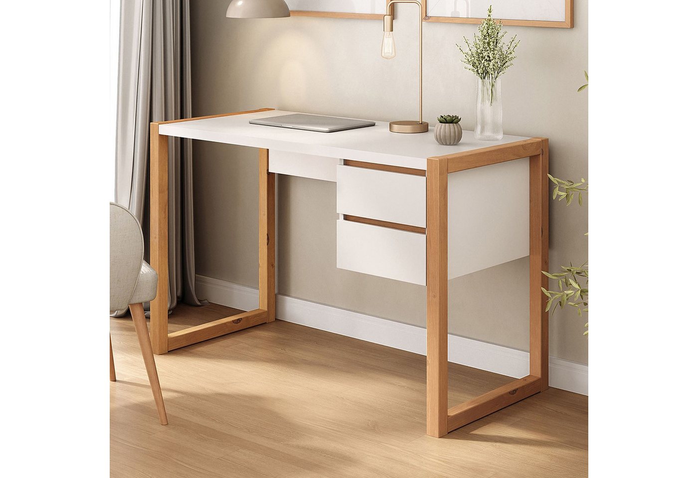 IDIMEX Schreibtisch BELINDA, Holztisch mit zwei Schubladen weiß/eiche von IDIMEX