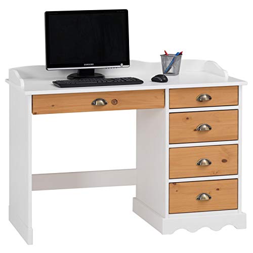 IDIMEX Schreibtisch Bürotisch Colette Arbeitstisch mit Aufsatz, Kiefer massiv, weiß/braun lackiert, Landhausstil von IDIMEX