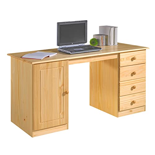 IDIMEX Schreibtisch Manager, Natur - Bürotisch mit 4 Schubladen und Fach, Computertisch mit Stauraum aus Kiefer Massivholz, PC-Schreibtisch, klassisch von IDIMEX