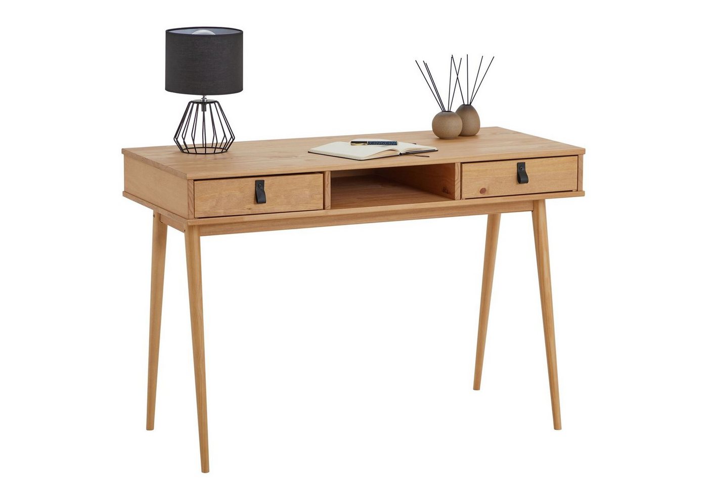 IDIMEX Schreibtisch KIM, moderner Bürotisch mit 2 Schubladen und Ablage aus Massivholz Eiche fa von IDIMEX