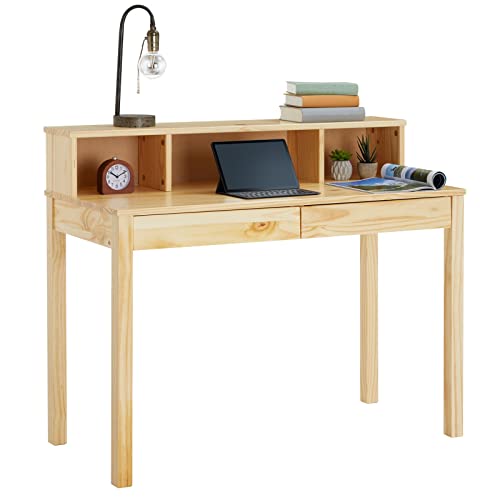 IDIMEX Sekretär Lennox, schöner Schreibtisch mit 3 Nischen, praktischer PC Tisch mit 2 Schubladen, Zeitloser Bürotisch aus massiver Kiefer in Natur von IDIMEX