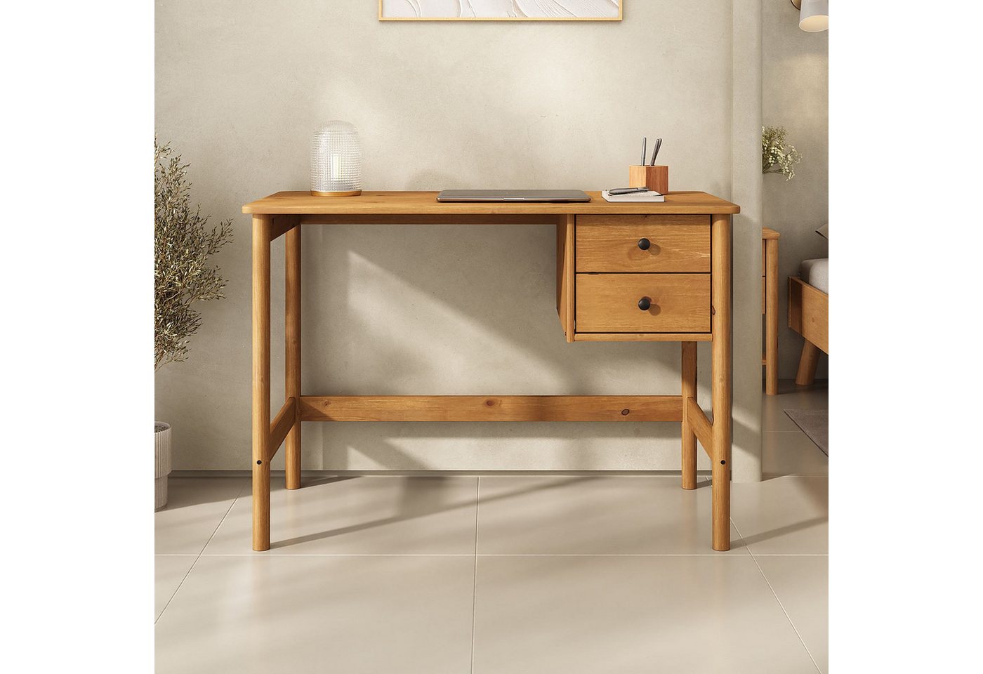 IDIMEX Schreibtisch MARLO, Holzschreibtisch mit 2 Schubladen aus Massivholz eichefarben IDIMEX Schreibtisch MARLO, Holzschreibtisch mit 2 Schubladen aus Massivholz eichefarben von IDIMEX