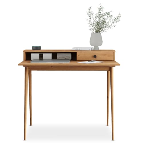 IDIMEX Schreibtisch Malina mit Aufsatz & Schublade aus Kiefer Massivholz, Natur - Bürotisch mit Stauraum & konischen Beinen, Stabiler PC-Tisch aus robusten Materialien von IDIMEX