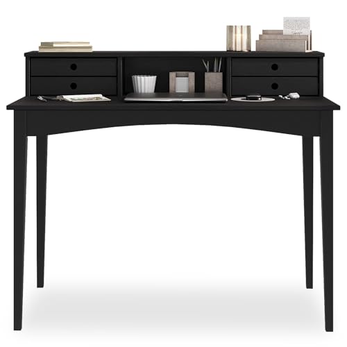 IDIMEX Schreibtisch Milano mit 4 Schubladen und 1 Fach schwarz - Bürotisch aus Kiefer Massivholz, PC-Tisch mit Stauraum für Büro und Home-Office von IDIMEX