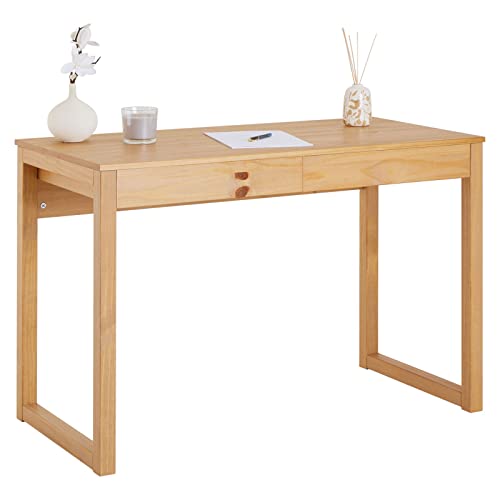 IDIMEX Schreibtisch NOAH in braun aus Massivholz, Konsolentisch aus Kiefer mit 2 Schubladen, schmaler Bürotisch aus Holz mit Schubladen, skandinavisches Design von IDIMEX
