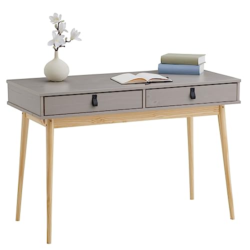 IDIMEX Schreibtisch Wanda mit 2 Schubladen in grau/Natur, Arbeitstisch aus massiver Kiefer im Scandi Look, Bürotisch mit konischen Füßen von IDIMEX