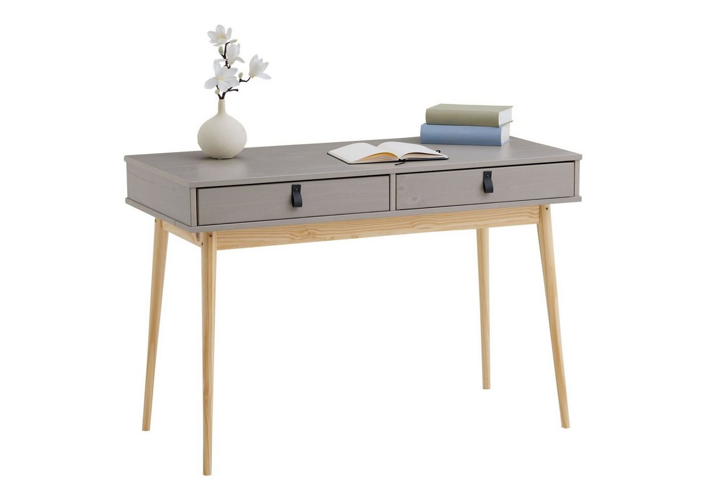 IDIMEX Schreibtisch WANDA, Schreibtsich Arbeitstisch aus Kiefer mit 2 Schubladen in grau/natur un von IDIMEX