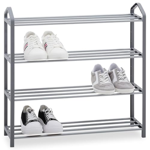 IDIMEX Schuhregal Tralee grau - platzsparend mit 4 Ablagen für Flur oder Eingangsbereich – Schuhständer aus Metall modernes offenes Design, Schuhablage von IDIMEX