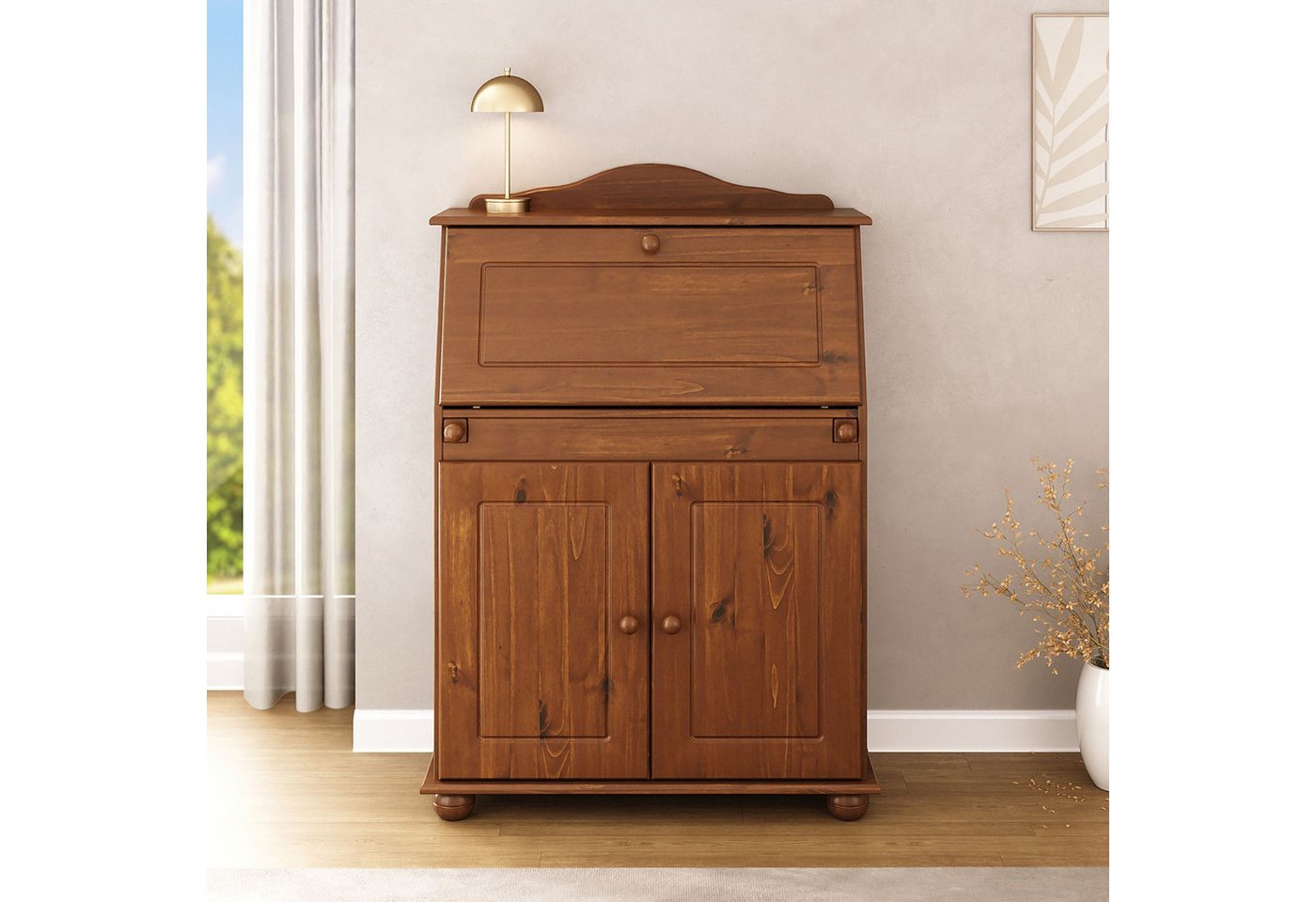 IDIMEX Sekretär DAVID, Sekretär im Landhausstil Klappensekretär Kastanie farben von IDIMEX