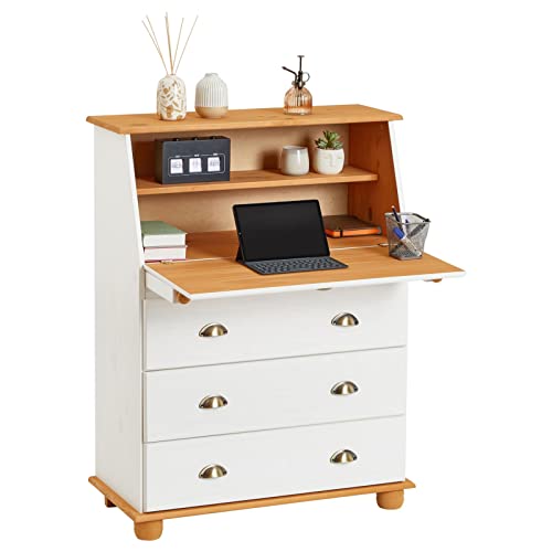 IDIMEX Sekretär Gomes aus massiver Kiefer weiß/braun, schöner Bürotisch mit Klappe, praktischer Arbeitstisch mit 2 Fächer und 3 Schubladen IDIMEX Sekretär Gomes aus massiver Kiefer weiß/braun, schöner Bürotisch mit Klappe, praktischer Arbeitstisch mit 2 Fächer und 3 Schubladen von IDIMEX