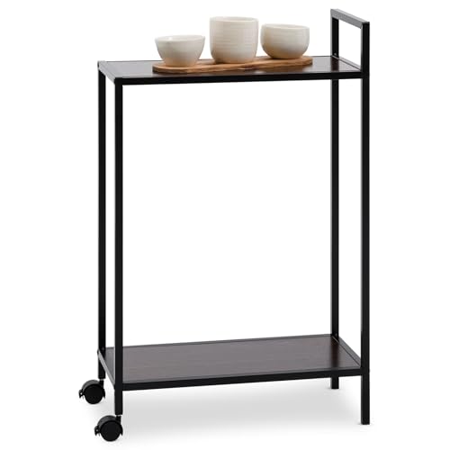 Servierwagen RIVO schwarz/walnuss - Küchenwagen mit 2 Ablageflächen aus Metall, Barwagen auf Rollen ideal als Küchenwagen, modern von IDIMEX